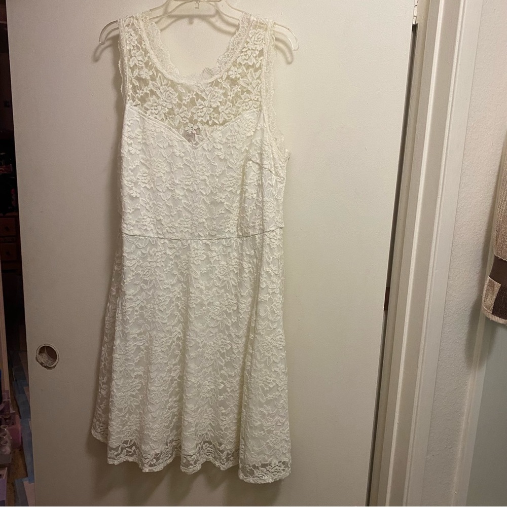 Love Squared Womens Ivory All Lace Midi Tank Dress 2X 2XL A Line Bust 46”
